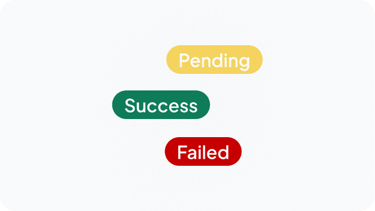 Pending, success, and failed payment status badges