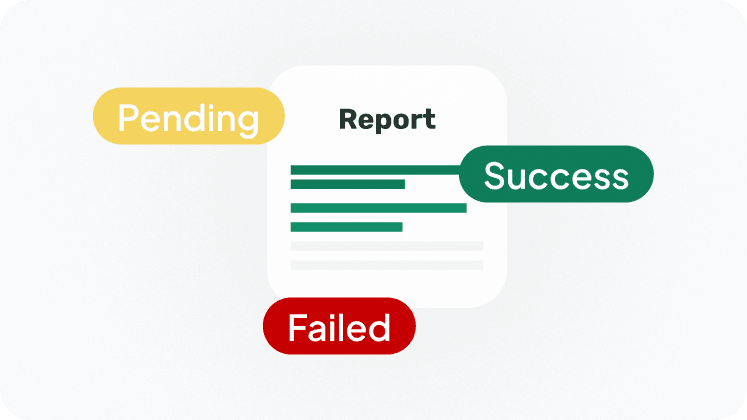 Payout status report with pending, success, and failed states