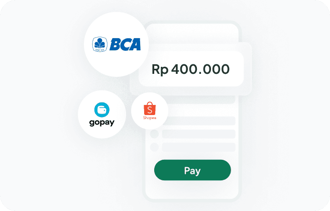 Local payment options including QRIS, virtual accounts, and wallets